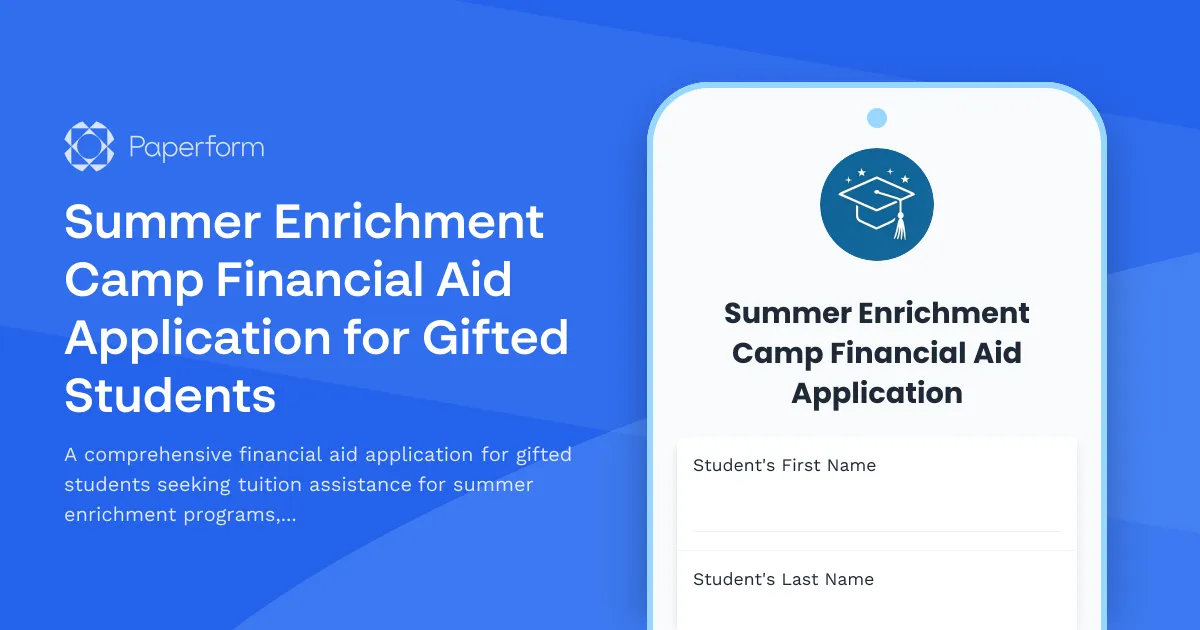 Summer Enrichment Camp Financial Aid Application for Gifted Students