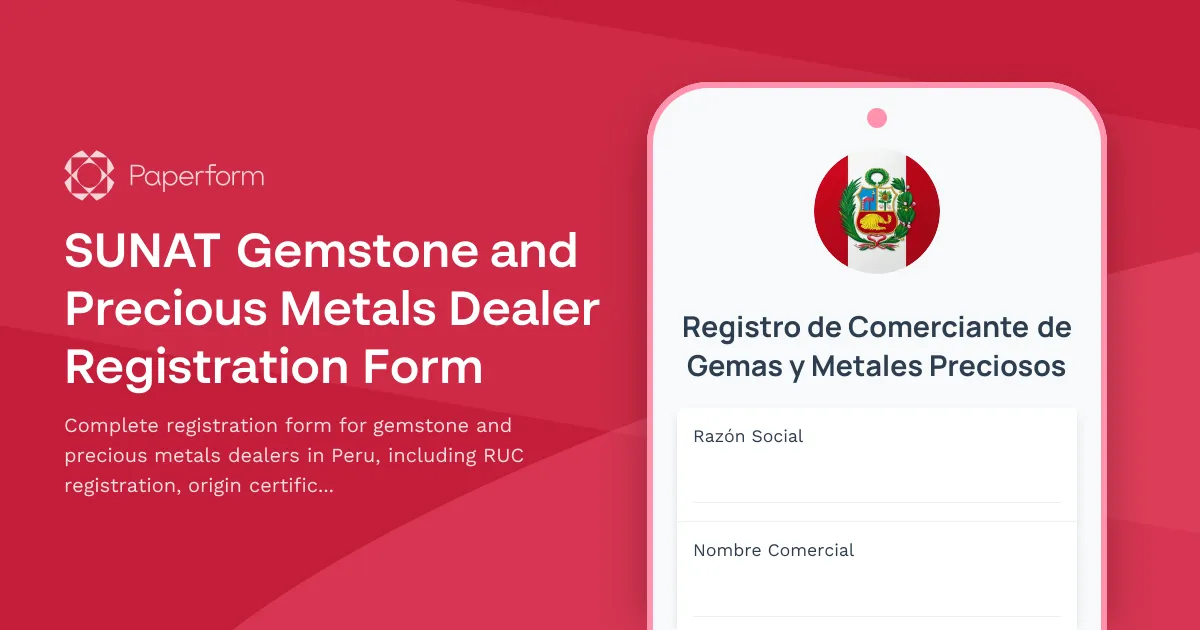 SUNAT Gemstone and Precious Metals Dealer Registration Form
