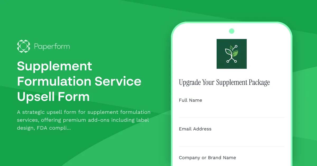 Supplement Formulation Service Upsell Form