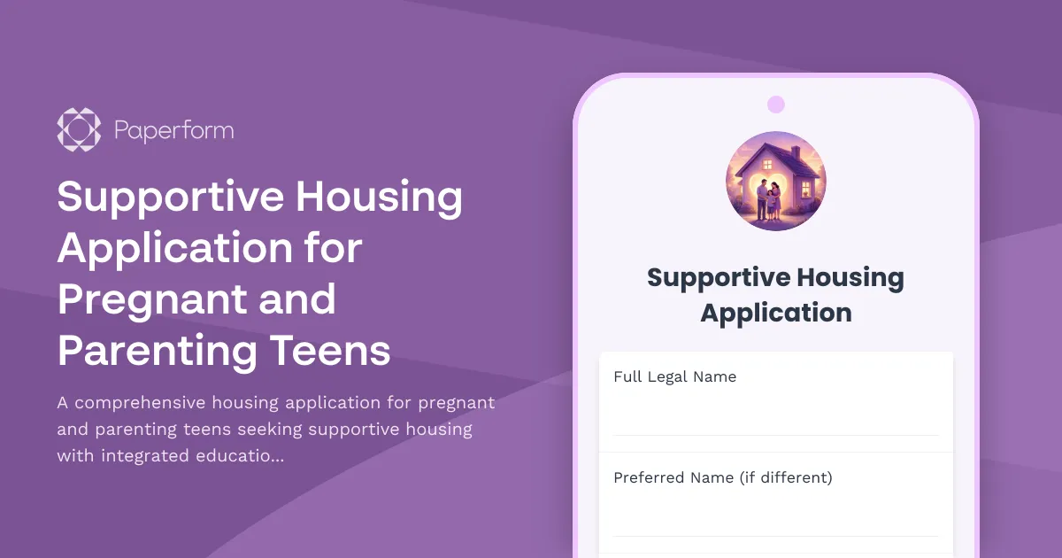 Supportive Housing Application for Pregnant and Parenting Teens