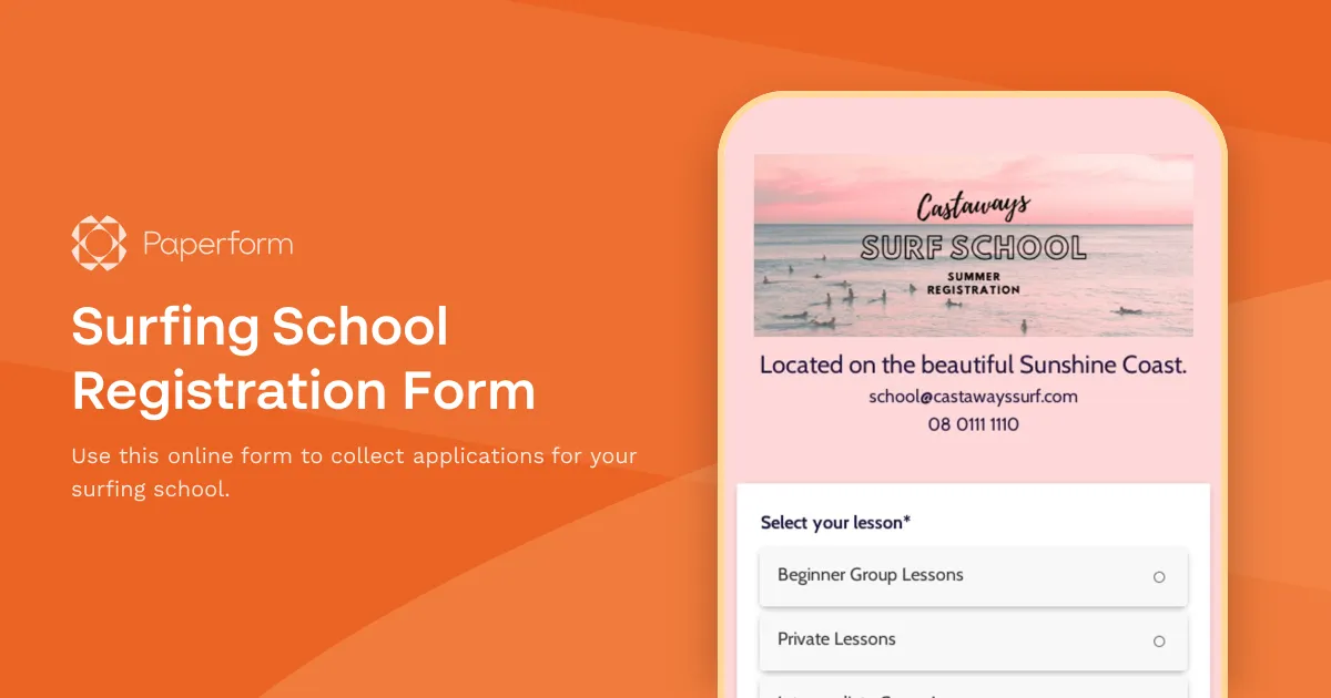 Surfing School Registration Form