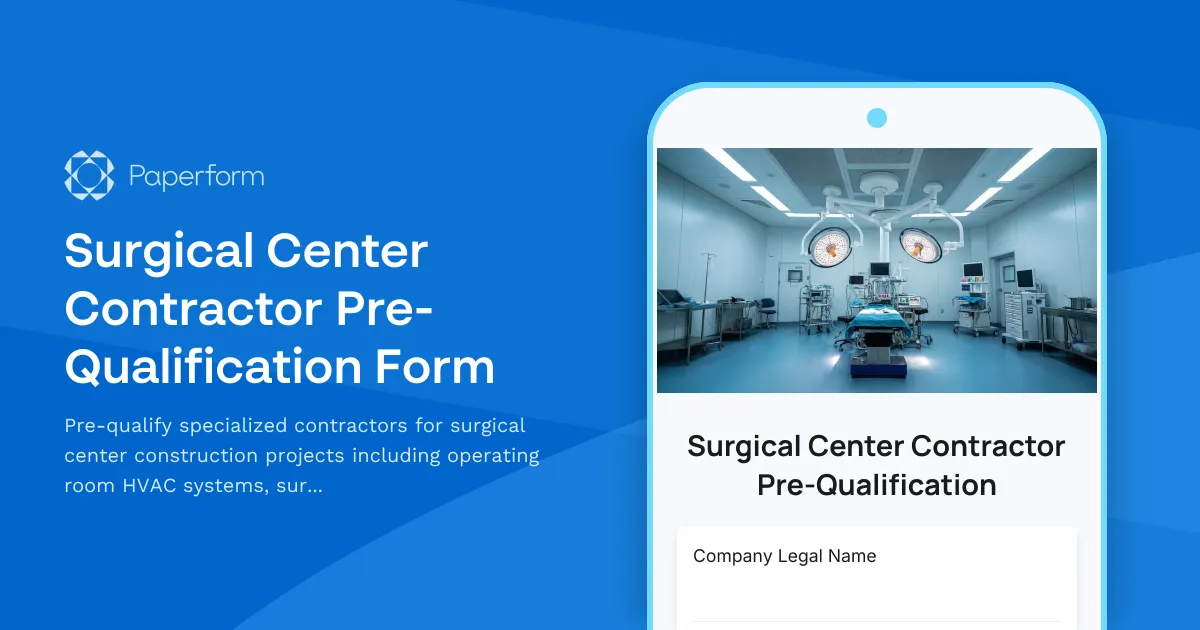 Surgical Center Contractor Pre-Qualification Form
