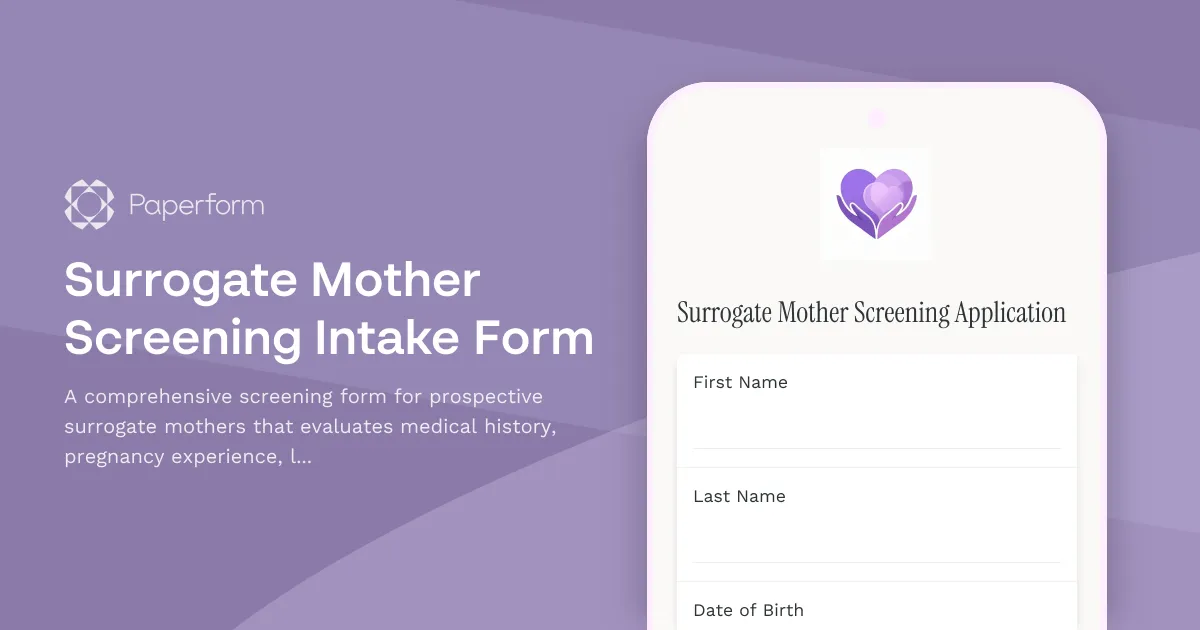 Surrogate Mother Screening Intake Form