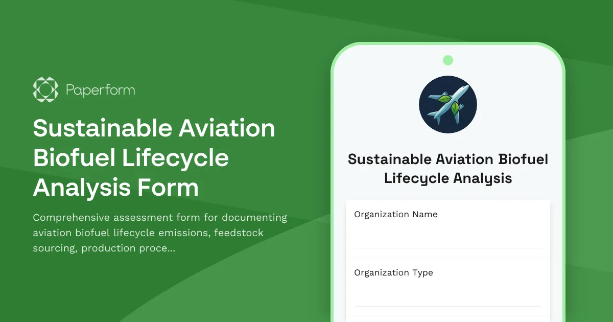 Sustainable Aviation Biofuel Lifecycle Analysis Form