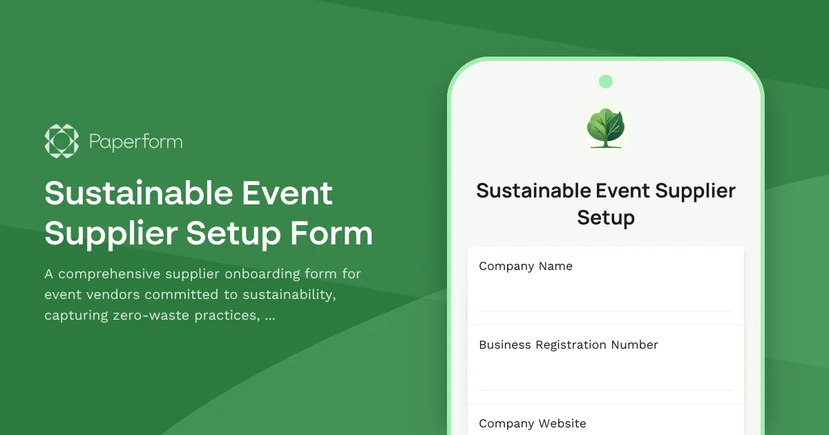 Sustainable Event Supplier Setup Form