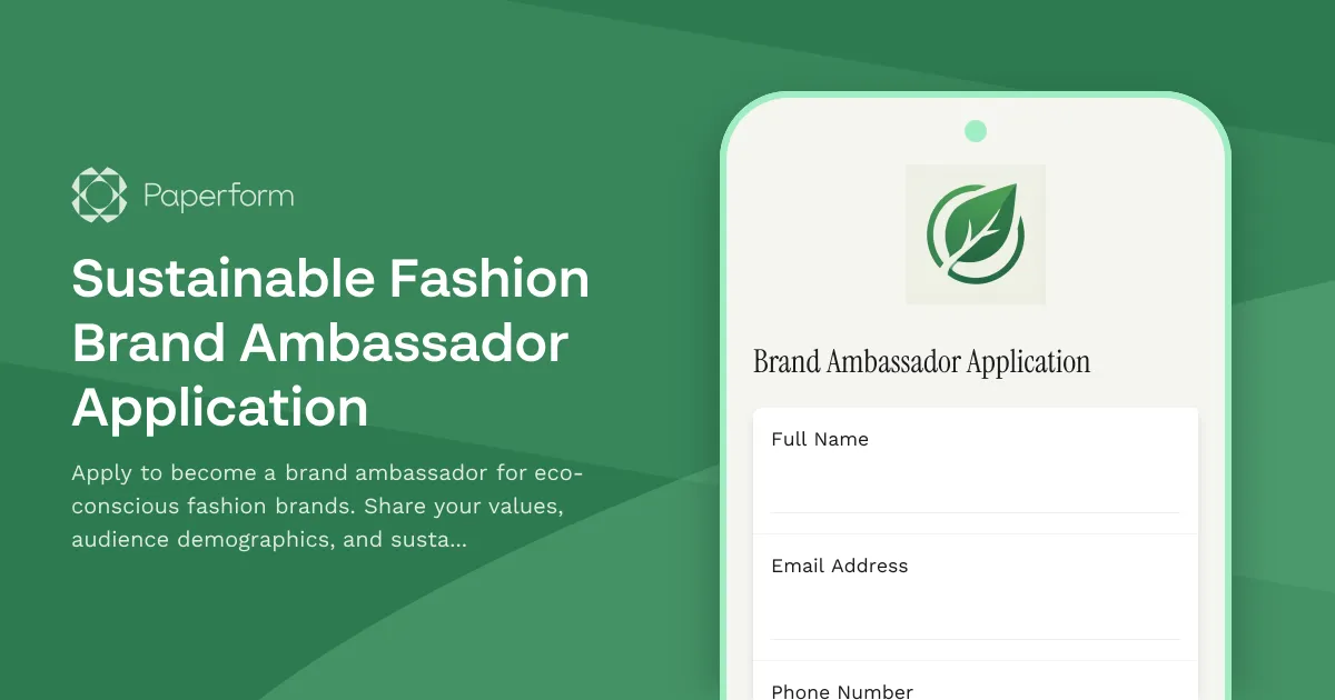 Sustainable Fashion Brand Ambassador Application