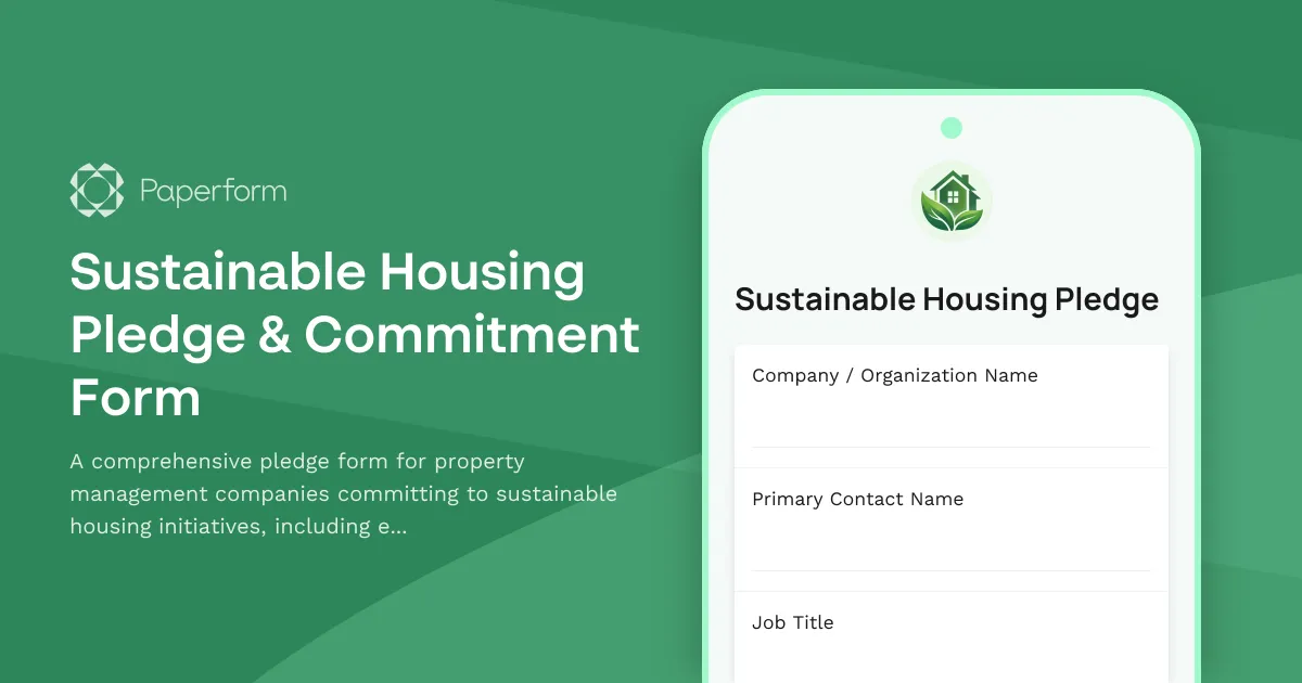 Sustainable Housing Pledge & Commitment Form