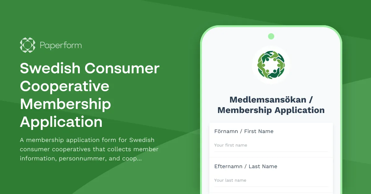 Swedish Consumer Cooperative Membership Application