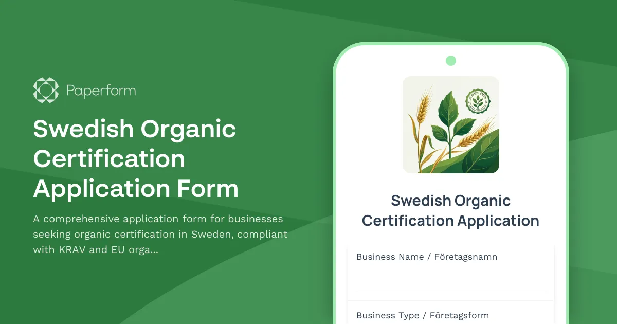 Swedish Organic Certification Application Form