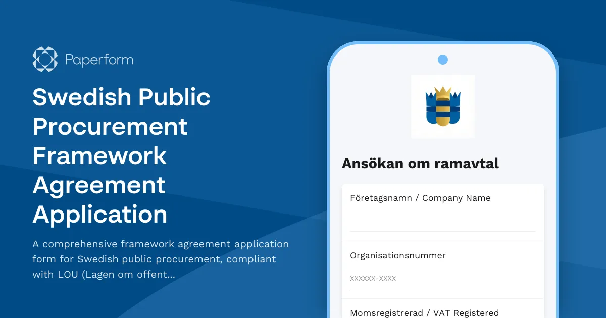 Swedish Public Procurement Framework Agreement Application