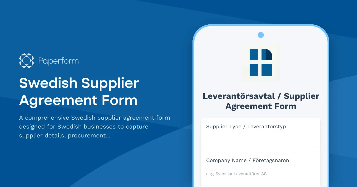 Swedish Supplier Agreement Form