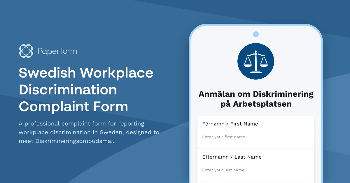 Swedish Workplace Discrimination Complaint Form