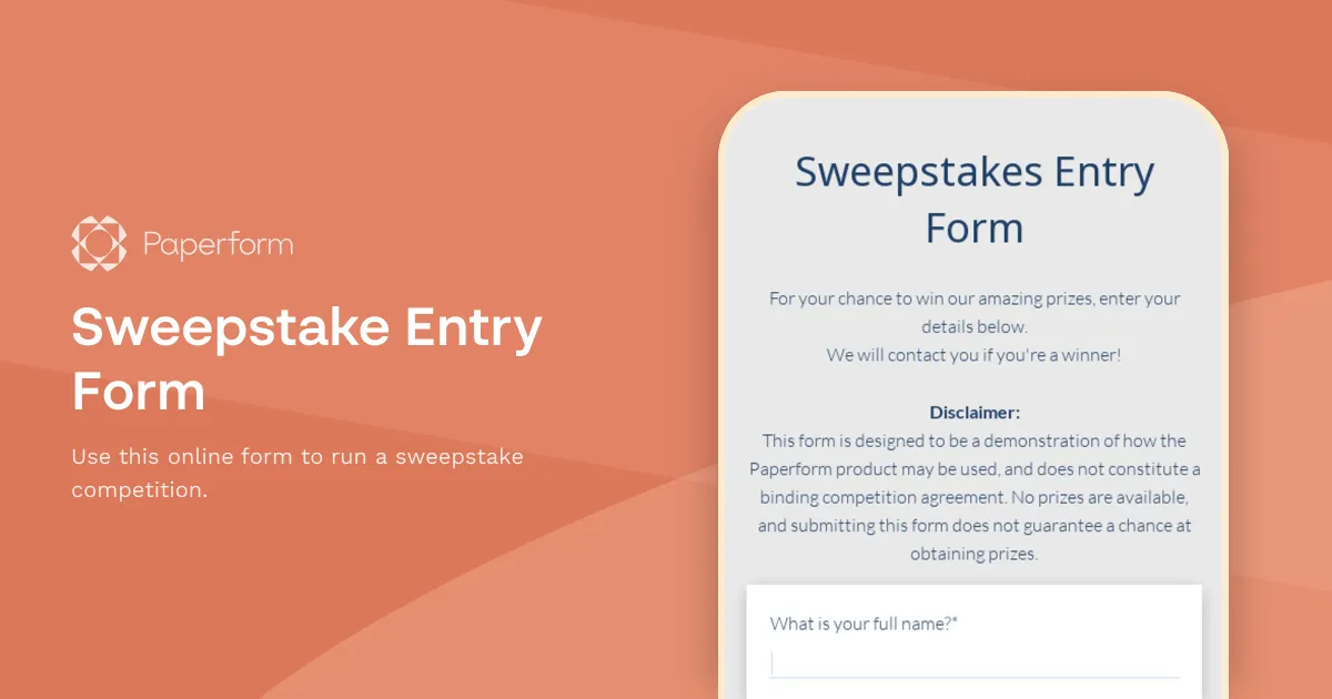 Sweepstake Entry Form