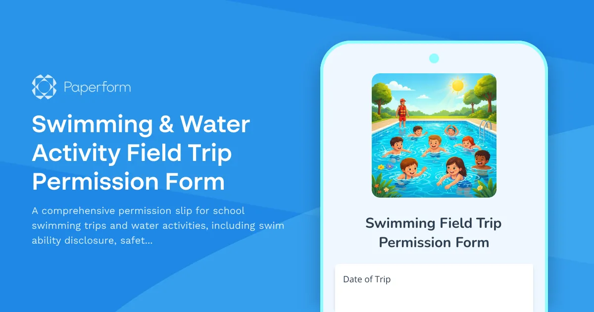 Swimming & Water Activity Field Trip Permission Form