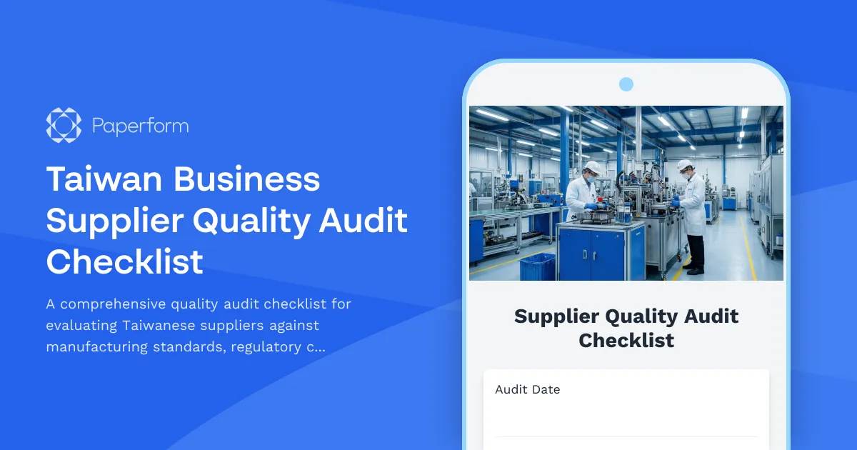 Taiwan Business Supplier Quality Audit Checklist