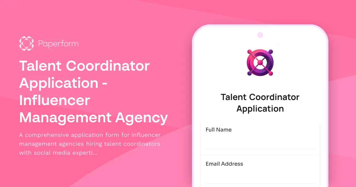 Talent Coordinator Application - Influencer Management Agency