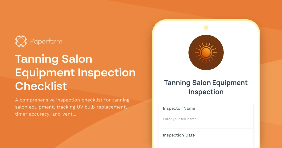 Tanning Salon Equipment Inspection Checklist