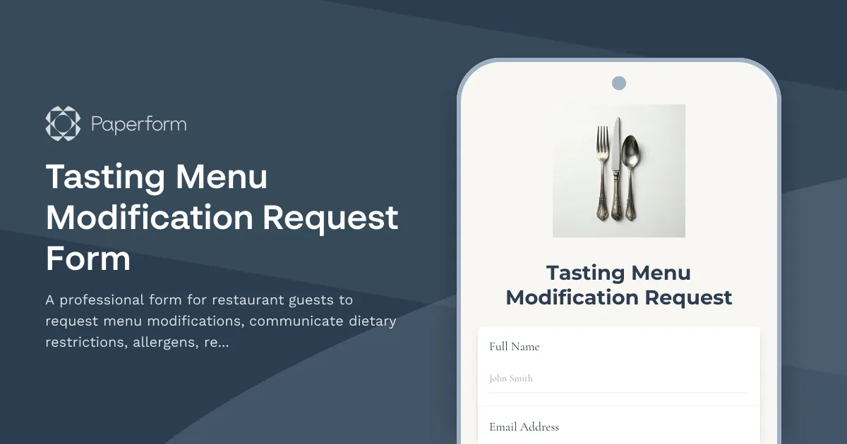 Tasting Menu Modification Request Form
