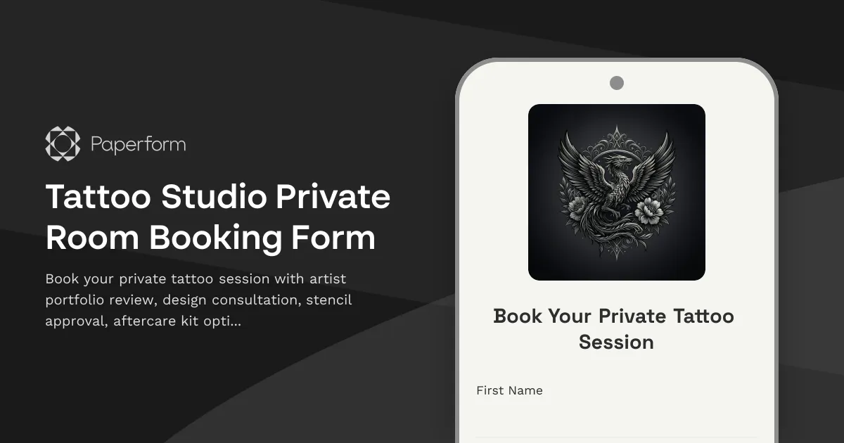 Tattoo Studio Private Room Booking Form