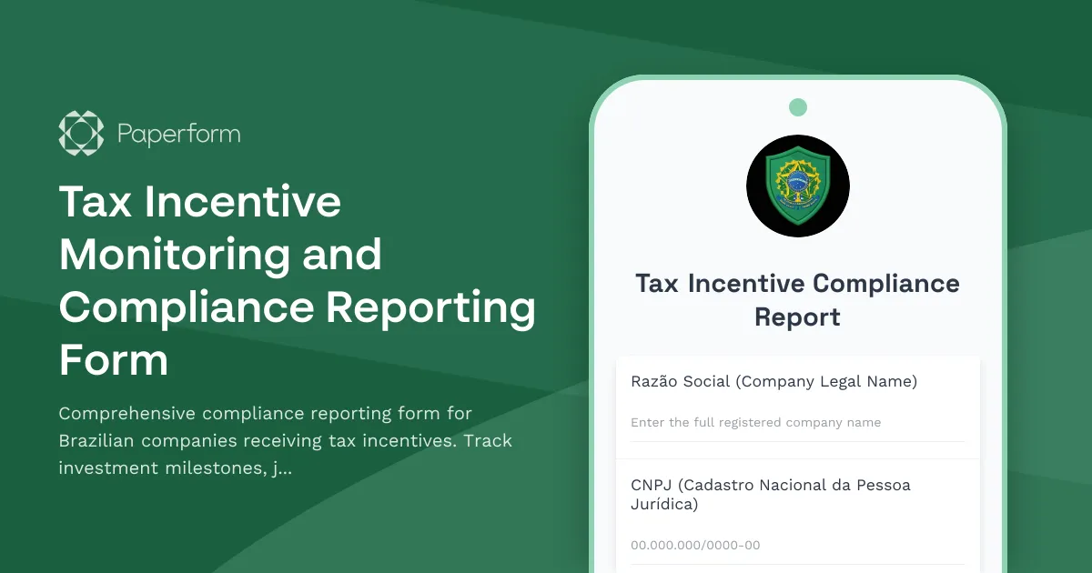 Tax Incentive Monitoring and Compliance Reporting Form