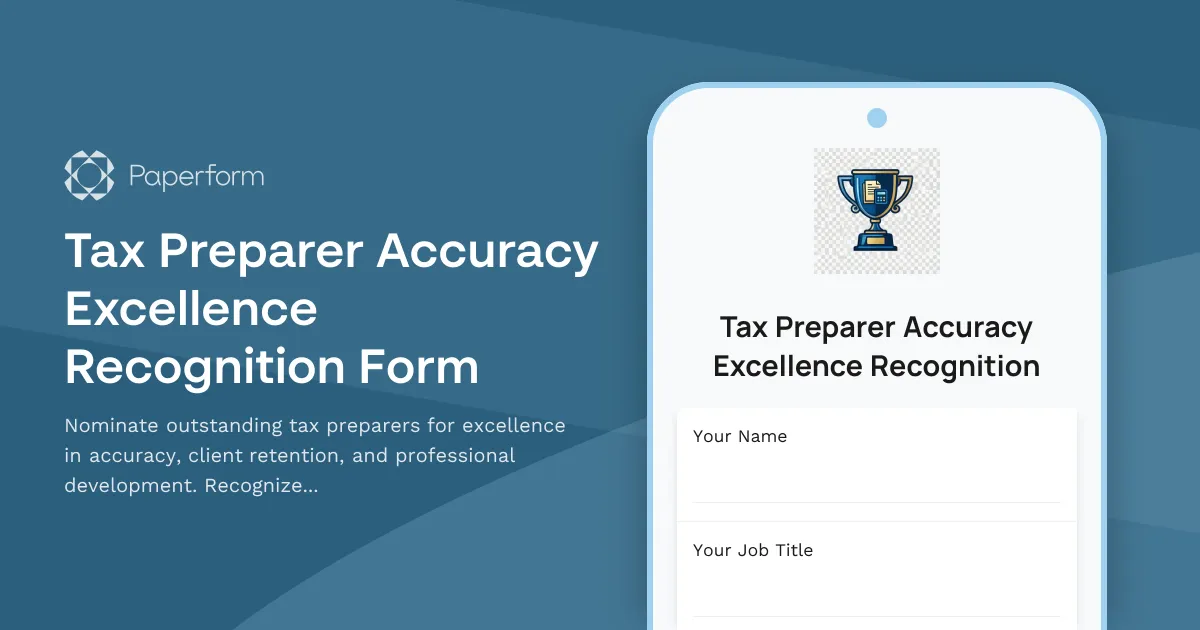 Tax Preparer Accuracy Excellence Recognition Form