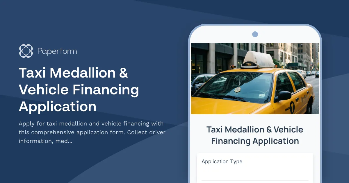 Taxi Medallion & Vehicle Financing Application