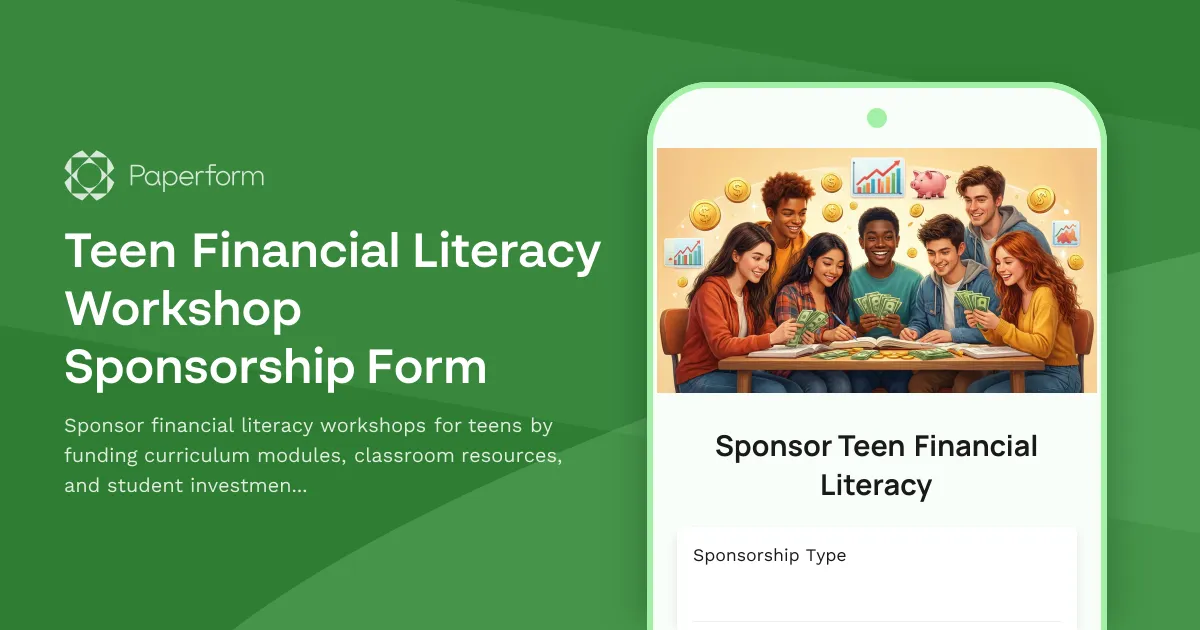 Teen Financial Literacy Workshop Sponsorship Form
