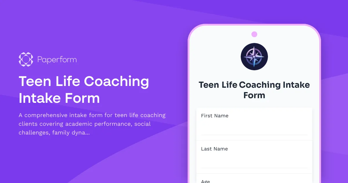 Teen Life Coaching Intake Form