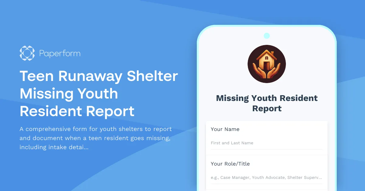 Teen Runaway Shelter Missing Youth Resident Report
