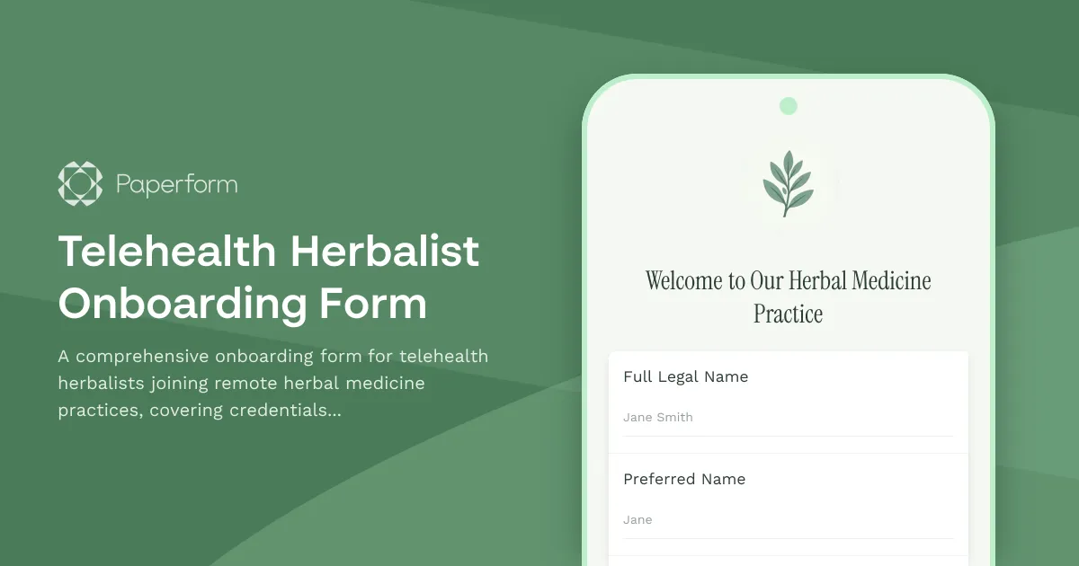 Telehealth Herbalist Onboarding Form