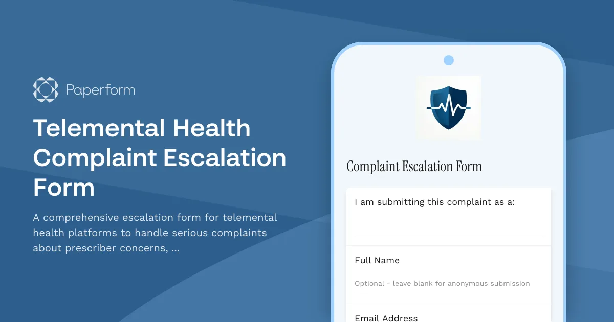 Telemental Health Complaint Escalation Form