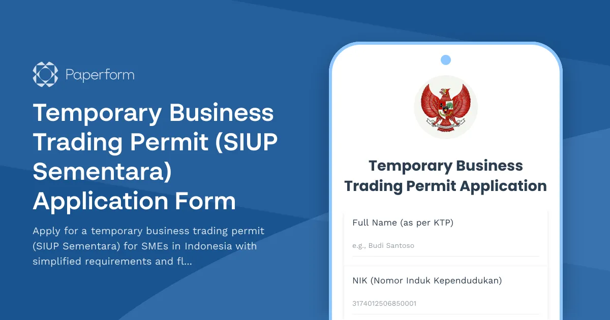 Temporary Business Trading Permit (SIUP Sementara) Application Form
