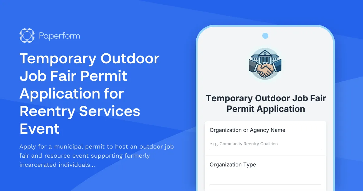 Temporary Outdoor Job Fair Permit Application for Reentry Services Event