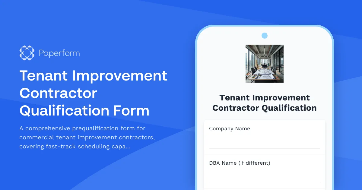 Tenant Improvement Contractor Qualification Form