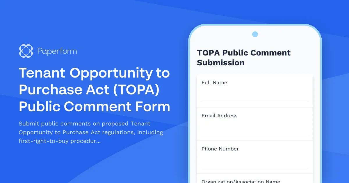 Tenant Opportunity to Purchase Act (TOPA) Public Comment Form