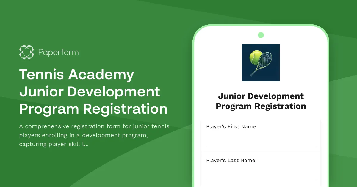 Tennis Academy Junior Development Program Registration