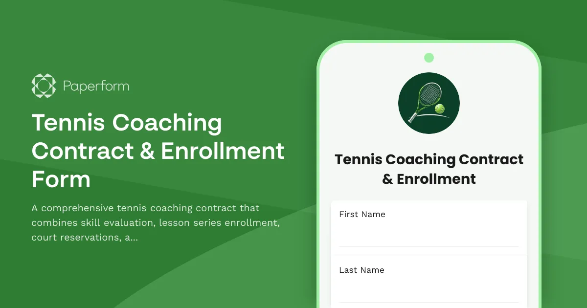 Tennis Coaching Contract & Enrollment Form