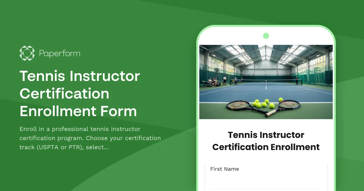 Tennis Instructor Certification Enrollment Form