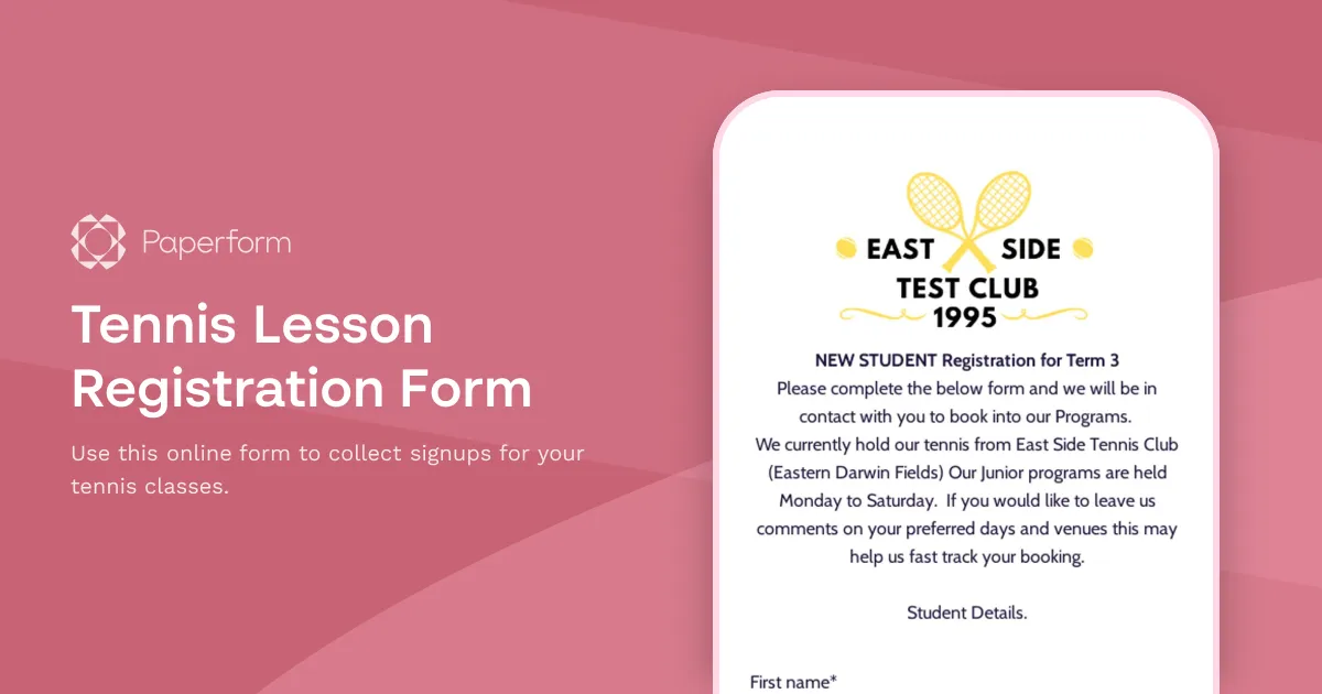 Tennis Lesson Registration Form