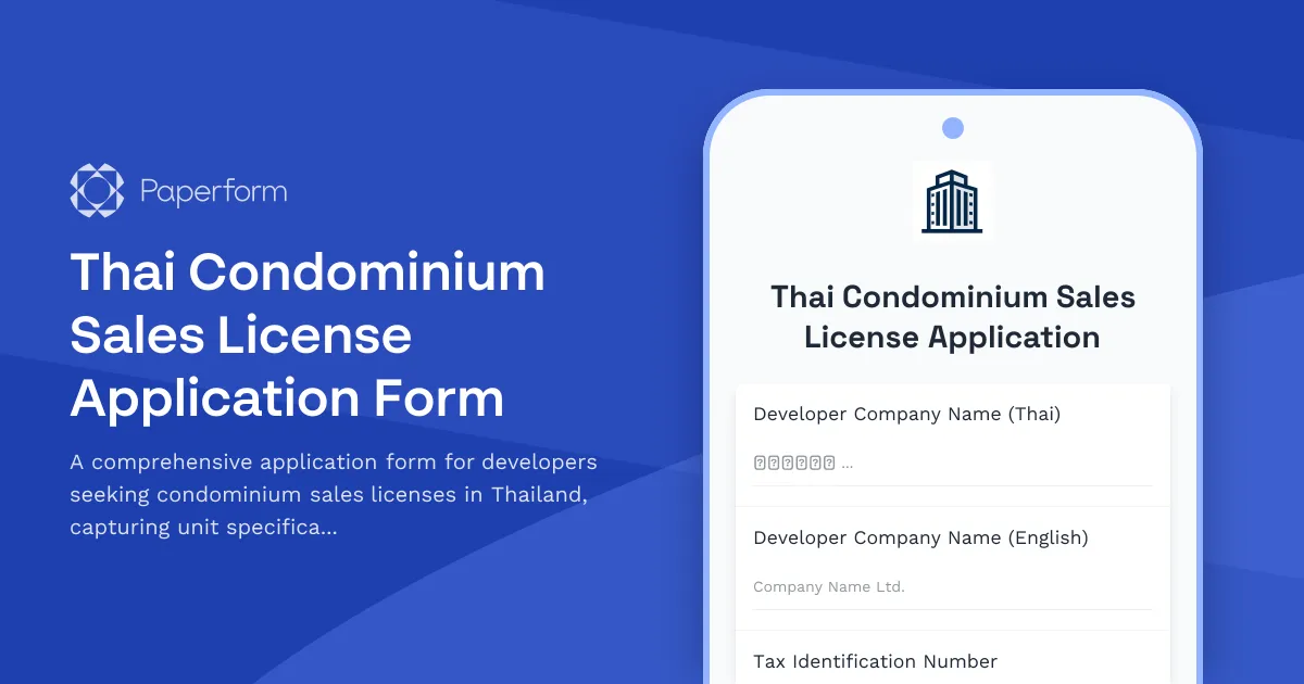 Thai Condominium Sales License Application Form