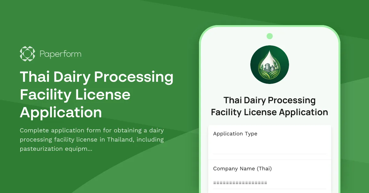Thai Dairy Processing Facility License Application