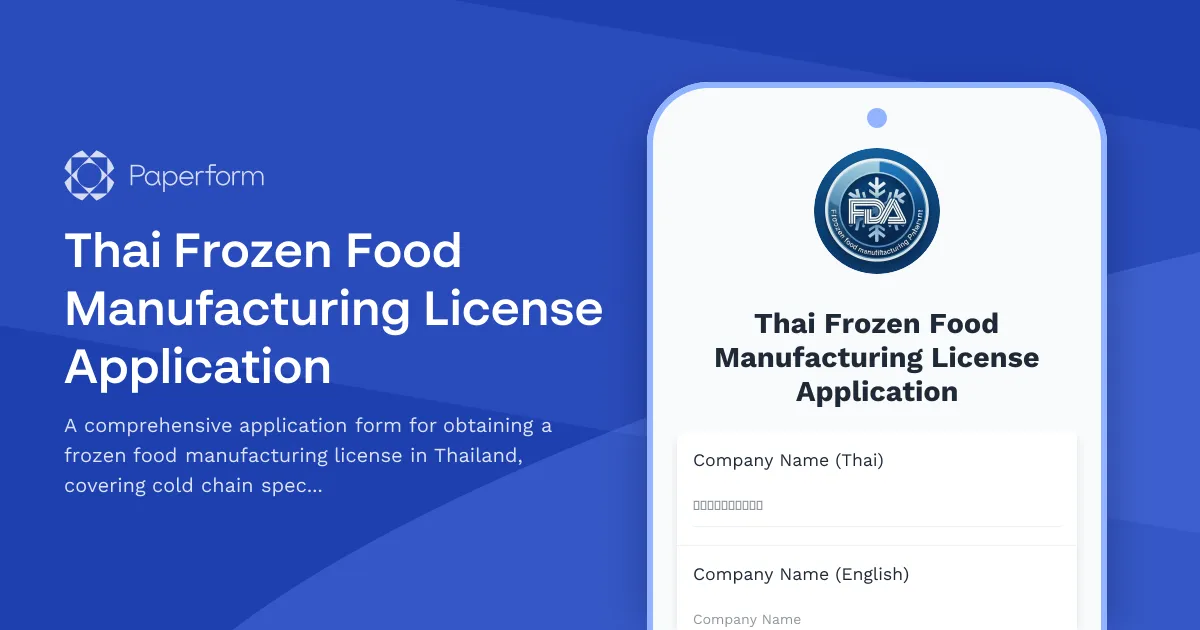 Thai Frozen Food Manufacturing License Application