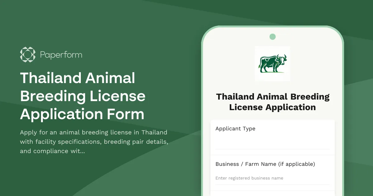 Thailand Animal Breeding License Application Form