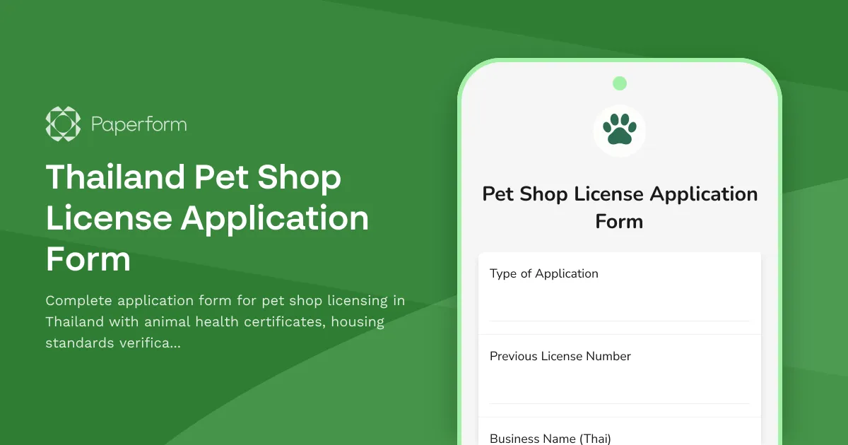 Thailand Pet Shop License Application Form