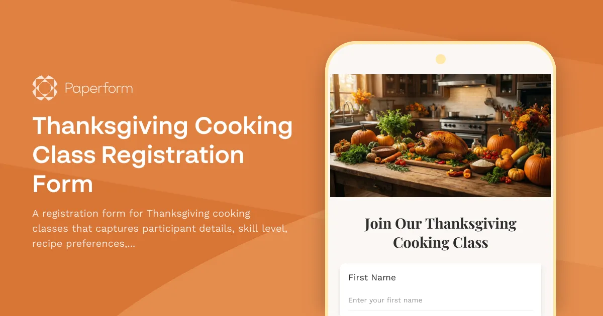 Thanksgiving Cooking Class Registration Form