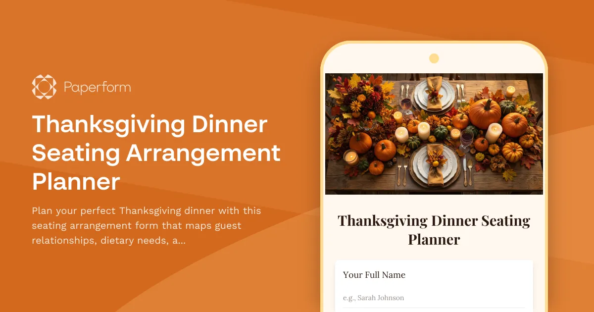 Thanksgiving Dinner Seating Arrangement Planner