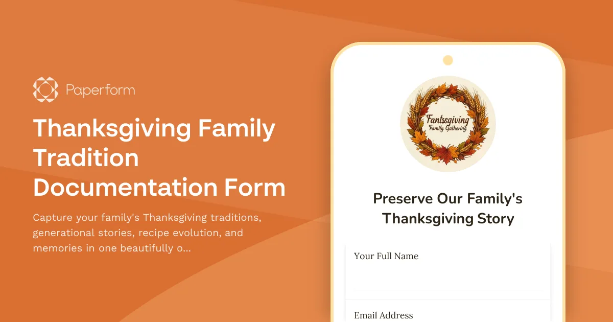 Thanksgiving Family Tradition Documentation Form