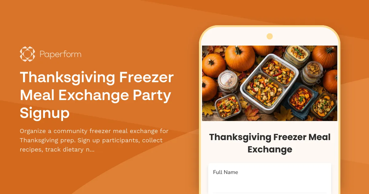 Thanksgiving Freezer Meal Exchange Party Signup