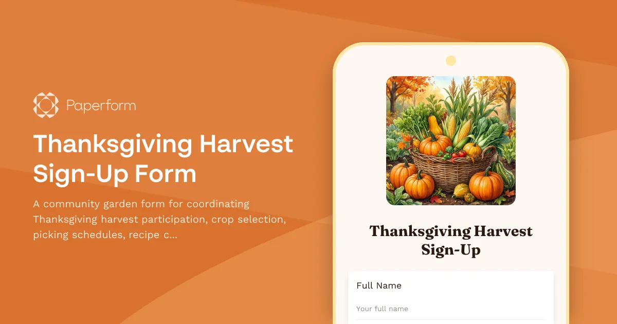 Thanksgiving Harvest Sign-Up Form