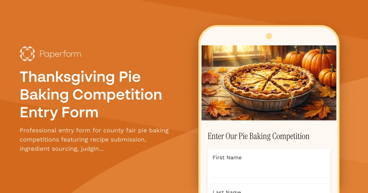 Thanksgiving Pie Baking Competition Entry Form